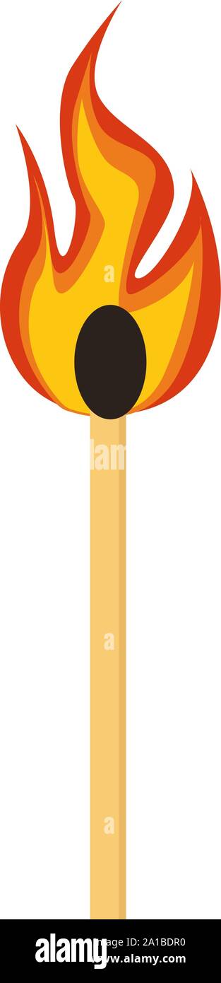 Fired match, illustration, vector on white background. Stock Vector