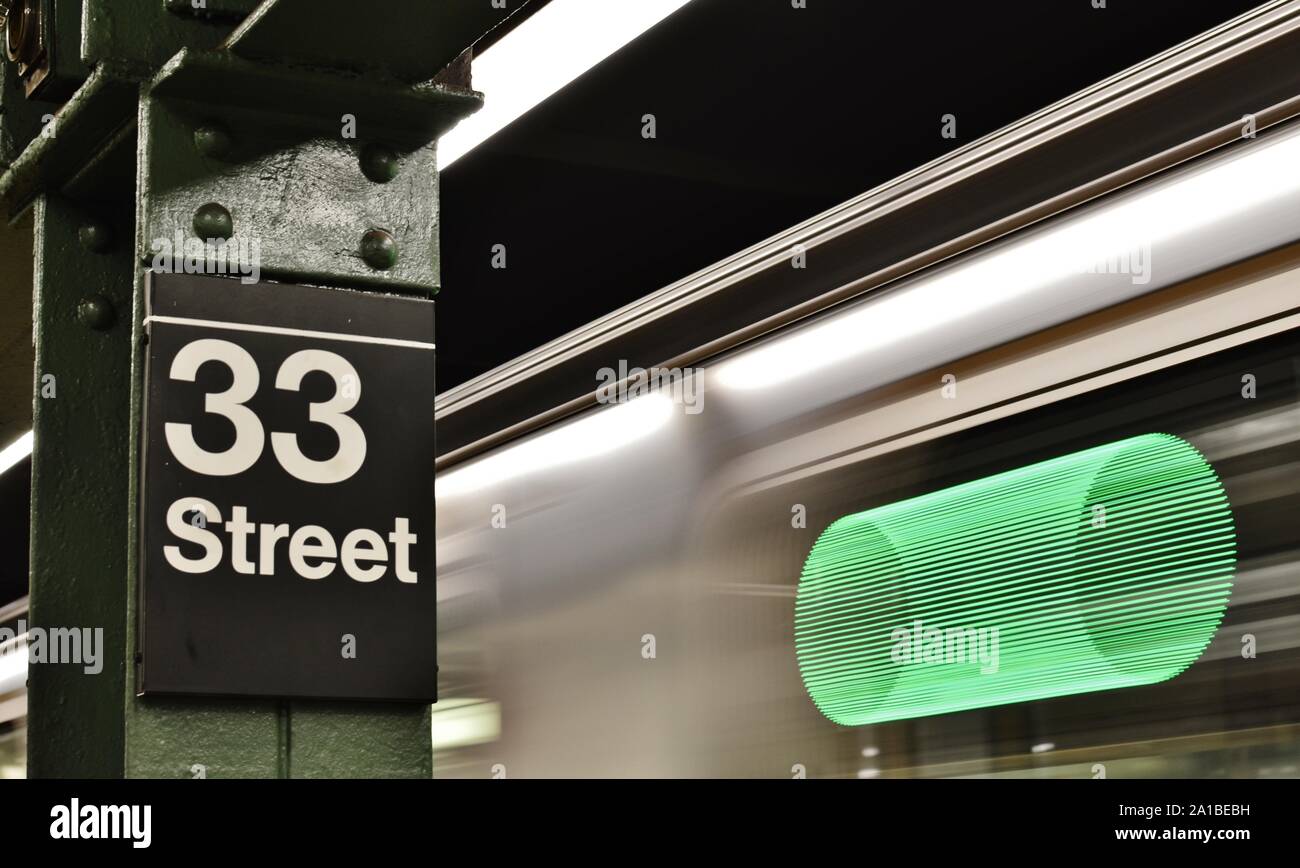 New York Subway Station MTA Train Platform Stock Photo