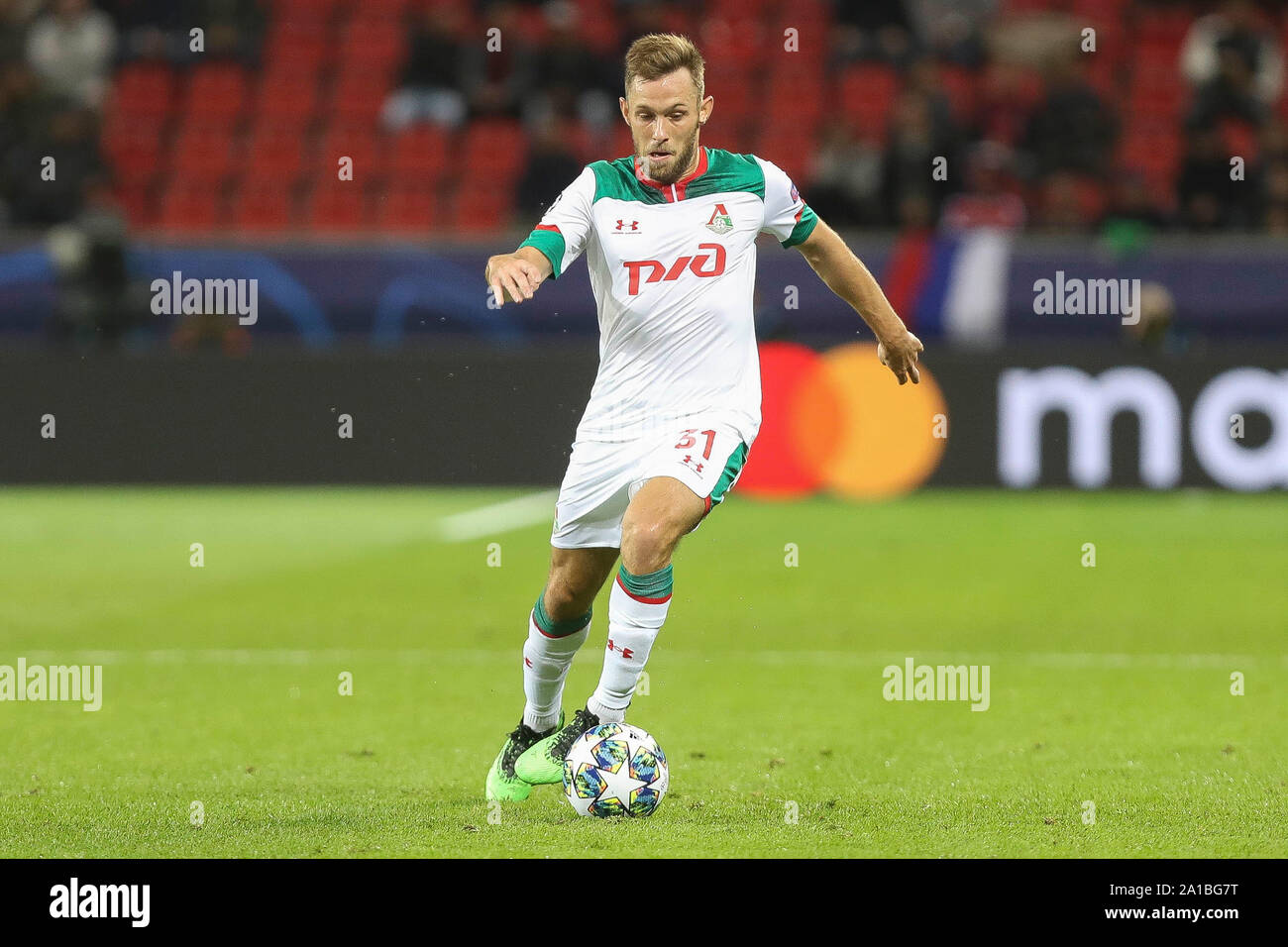 Maciej Rybus in  Lokomotiv Moscow during the UEFA Champions League, Group D football match between Bayer Leverkusen and Lokomotiv Moscow on September 18, 2019 at BayArena in Leverkusen, Germany - Photo Laurent Lairys / DPPI Stock Photo