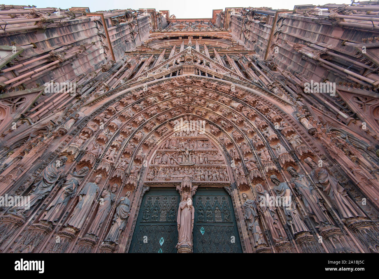 Close-up Details Portal of Strasbourg Cathedral or Cathedral of Our Lady of Strasbourg or Cathedrale Notre-Dame de Strasbourg in France Stock Photo