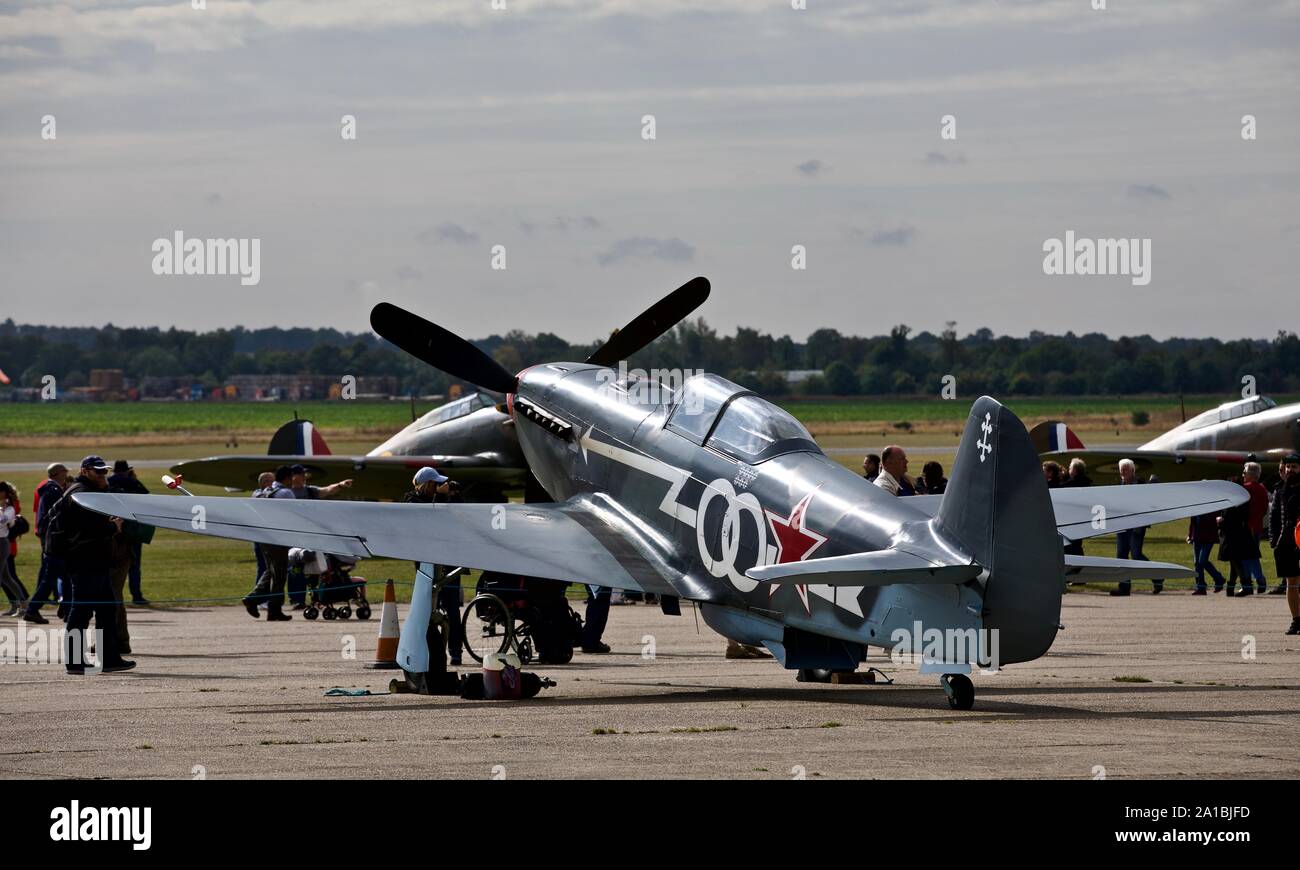 Yakovlev Yak-3UA on the flightline at the Battle of Britain airshow at the IWM, Duxford on the 22 September 2019 Stock Photo