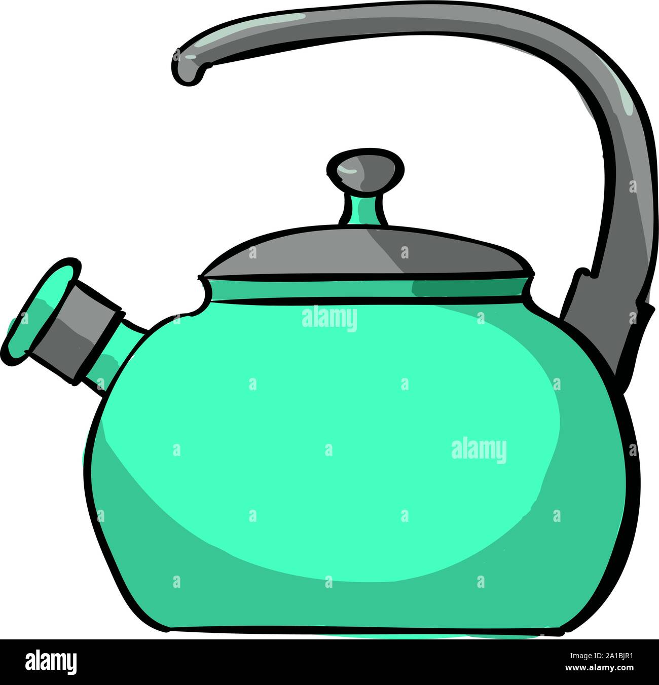 Green kettle, illustration, vector on white background. Stock Vector