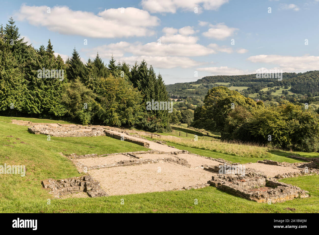 The 1st century remains of Great Witcombe Roman villa, Gloucestershire, UK. It is just off the Ermin Way Roman road linking Gloucester and Cirencester Stock Photo