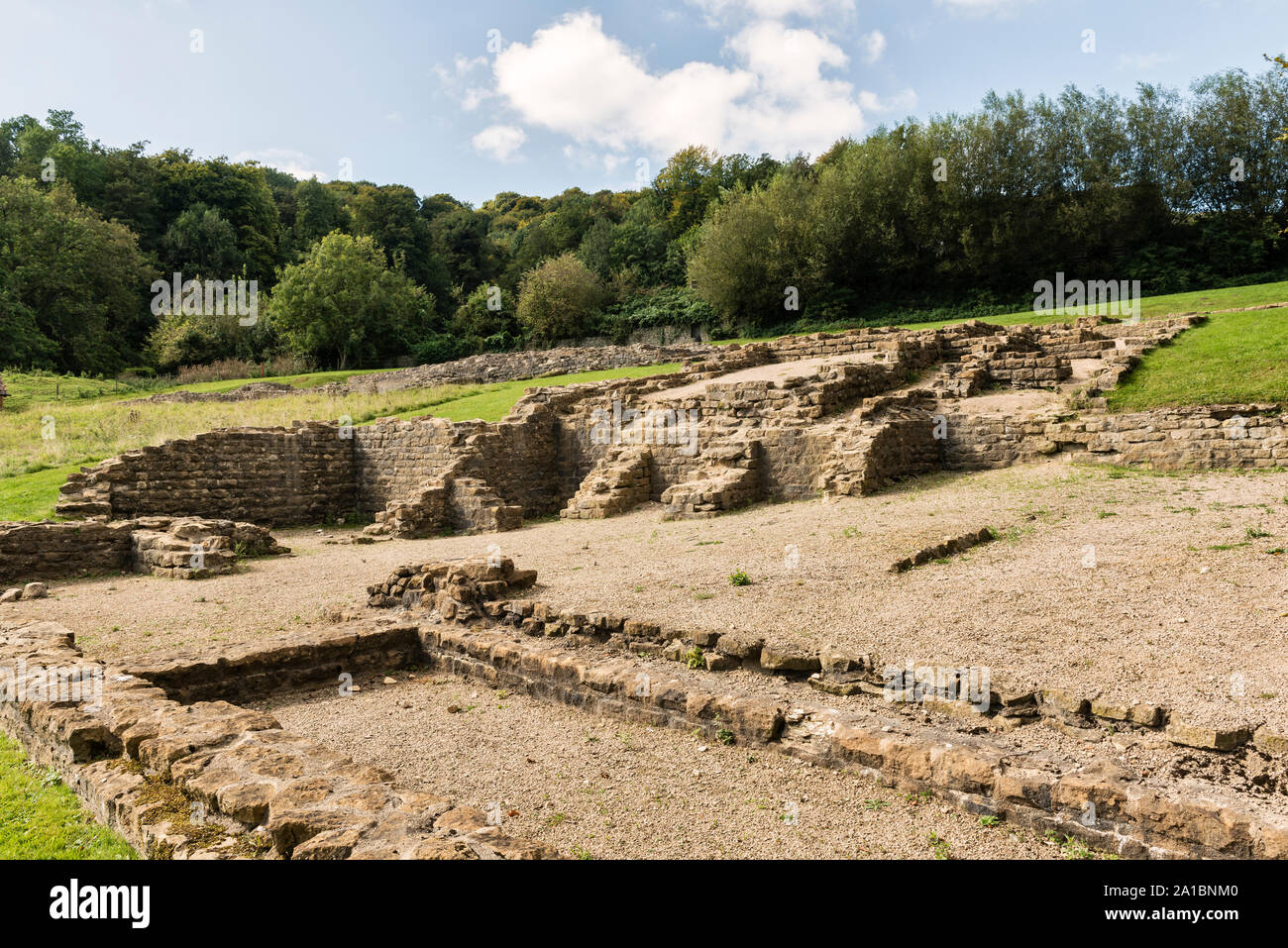 The 1st century remains of Great Witcombe Roman villa, Gloucestershire, UK. It is just off the Ermin Way Roman road linking Gloucester and Cirencester Stock Photo
