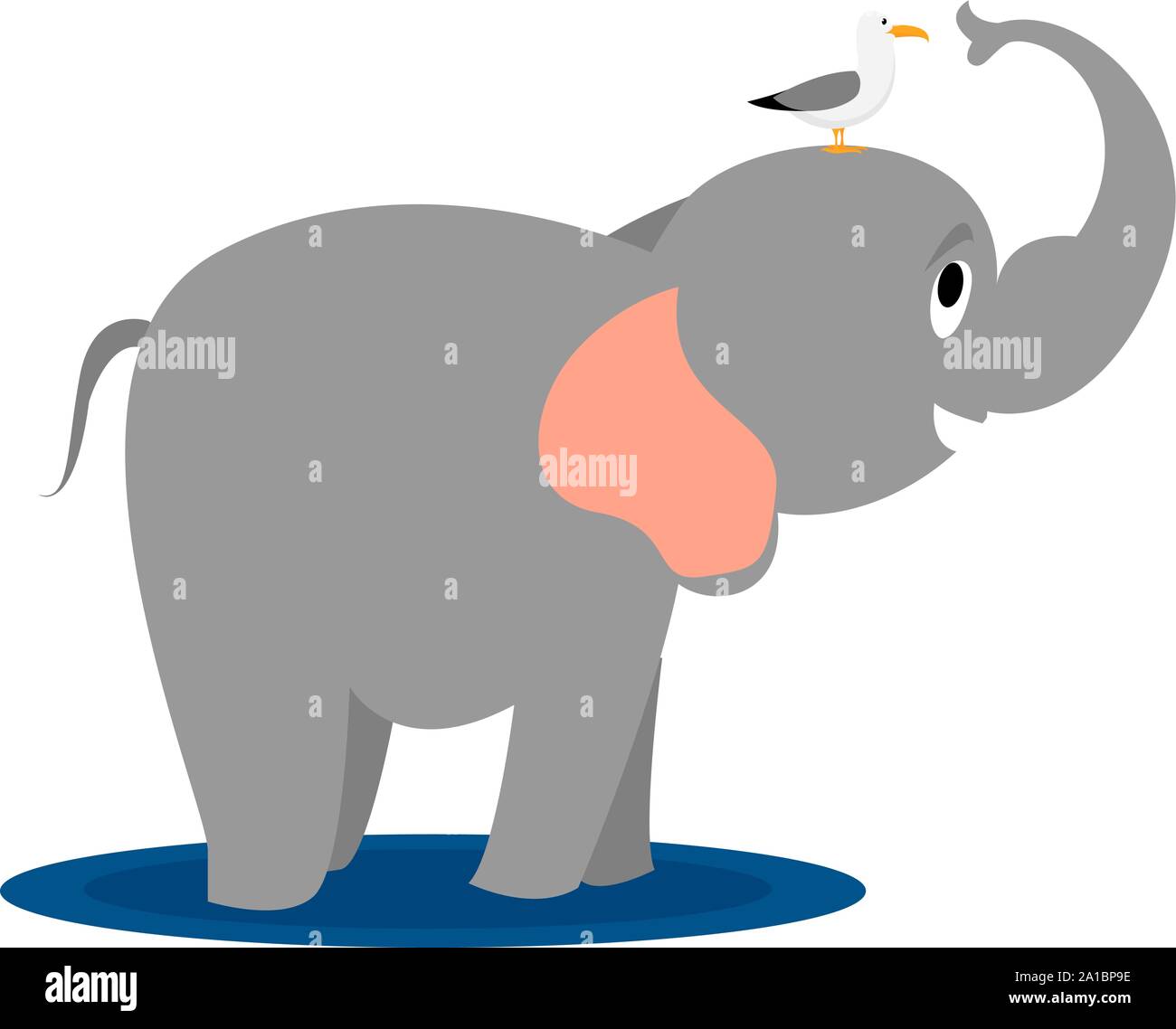 Gull and elephant, illustration, vector on white background. Stock Vector