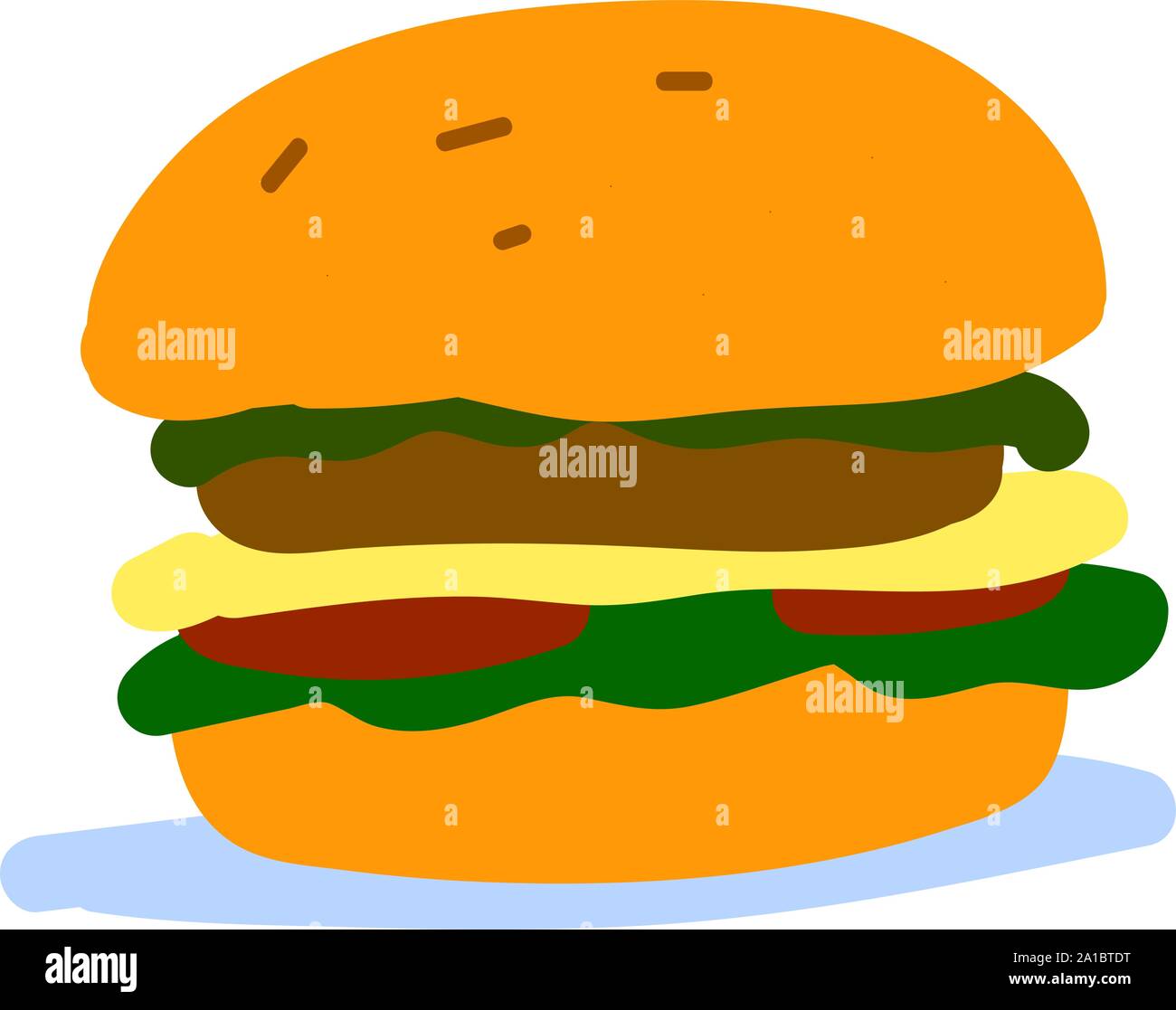 Big hamburger, illustration, vector on white background. Stock Vector