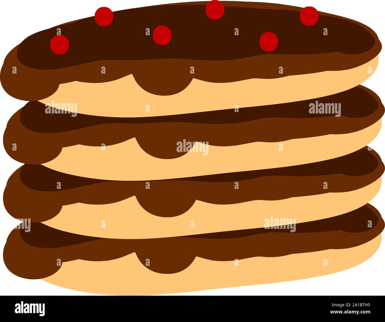 Chocolate pancakes, illustration, vector on white background. Stock Vector