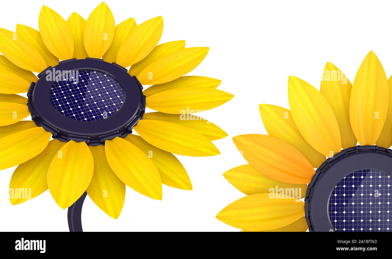 3d solar cell sunflower Stock Photo