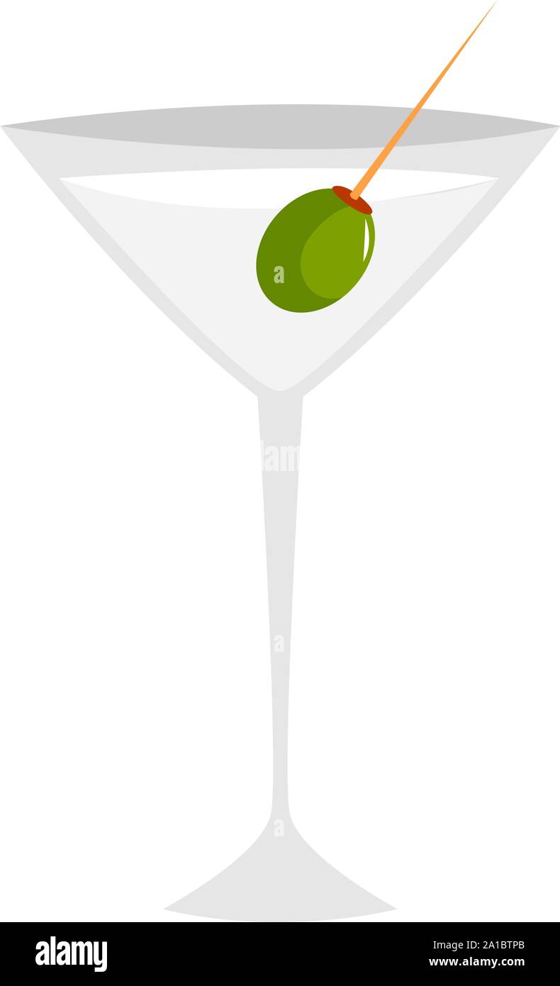Martini with olive, illustration, vector on white background. Stock Vector