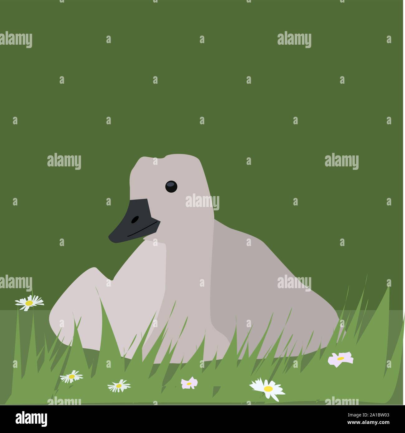 Goose in grass, illustration, vector on white background. Stock Vector