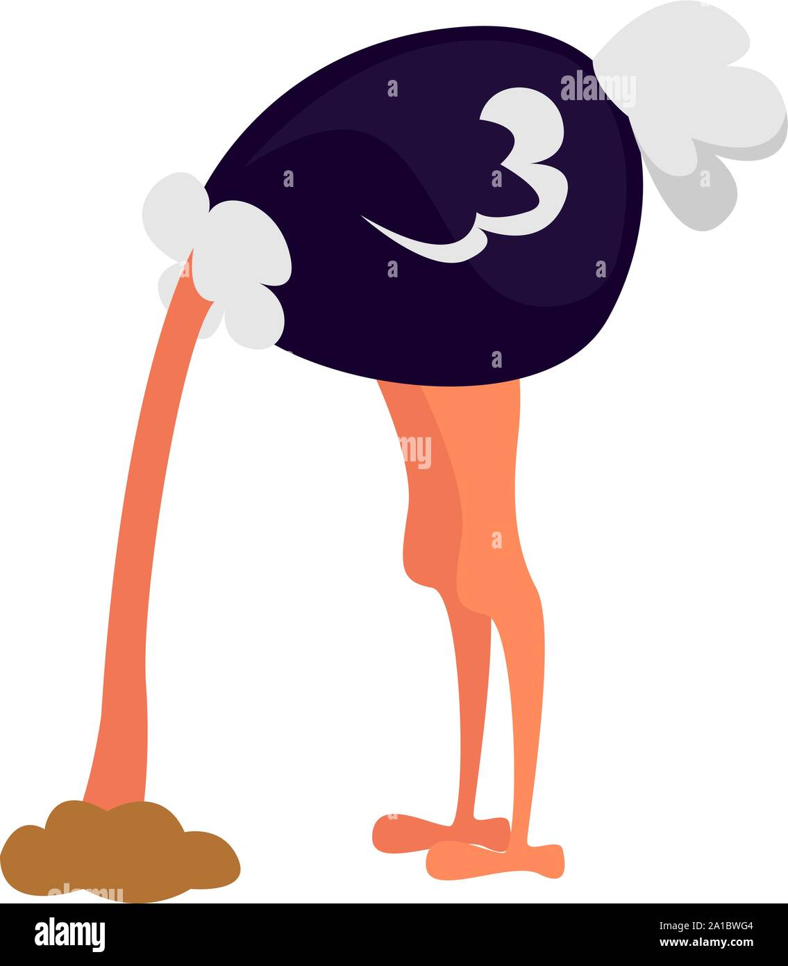 Ostrich with head in sand, illustration, vector on white background. Stock Vector