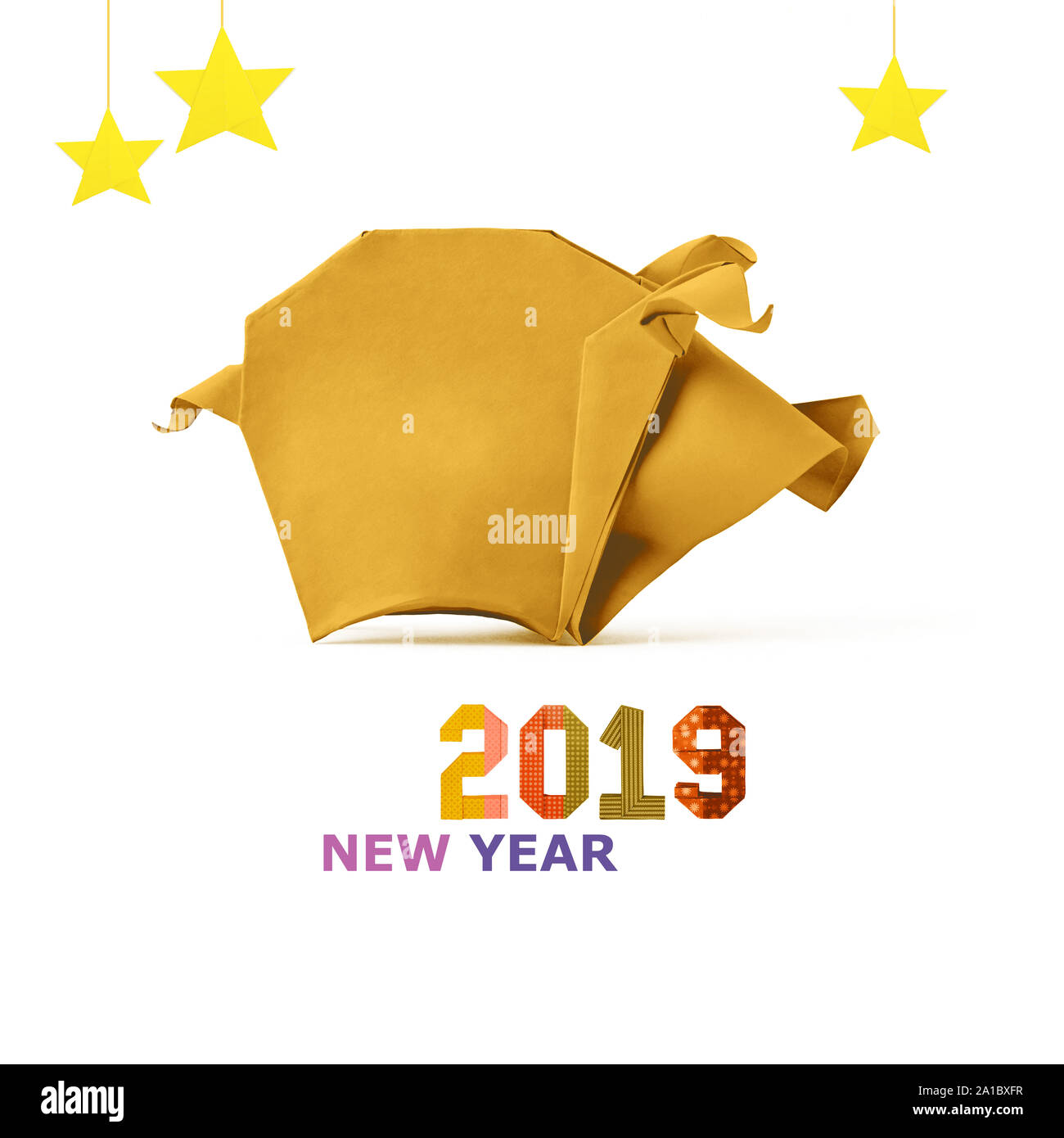 Chinese Zodiac Sign Year of Pig, paper cut pig,Happy Chinese New Year 2019 year of the pig Stock Photo
