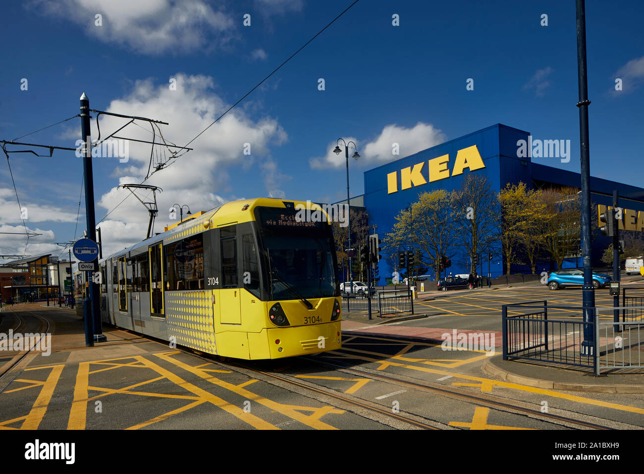 Tameside, IKEA store in AshtonunderLyne with a Metrolink tram passing