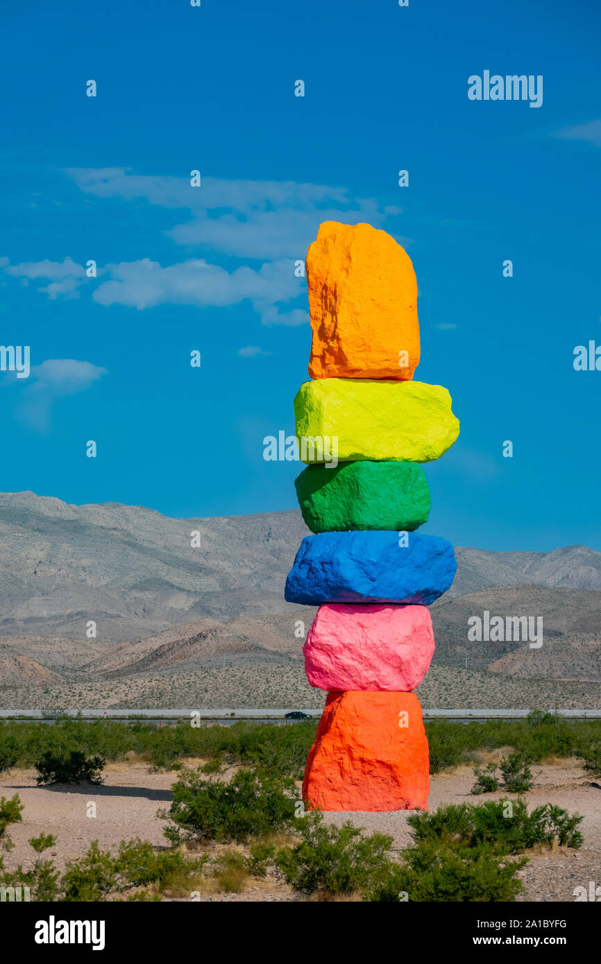 Morning view of the Seven Magic Mountains at Nevada Stock Photo Alamy