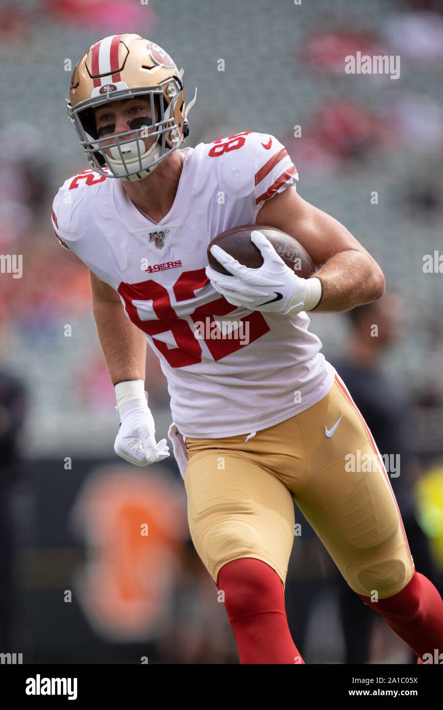 September 15, 2019: San Francisco 49ers tight end Ross Dwelley (82) warms  up before an NFL football game between the San Francisco 49ers and the  Cincinnati Bengals at Paul Brown Stadium on