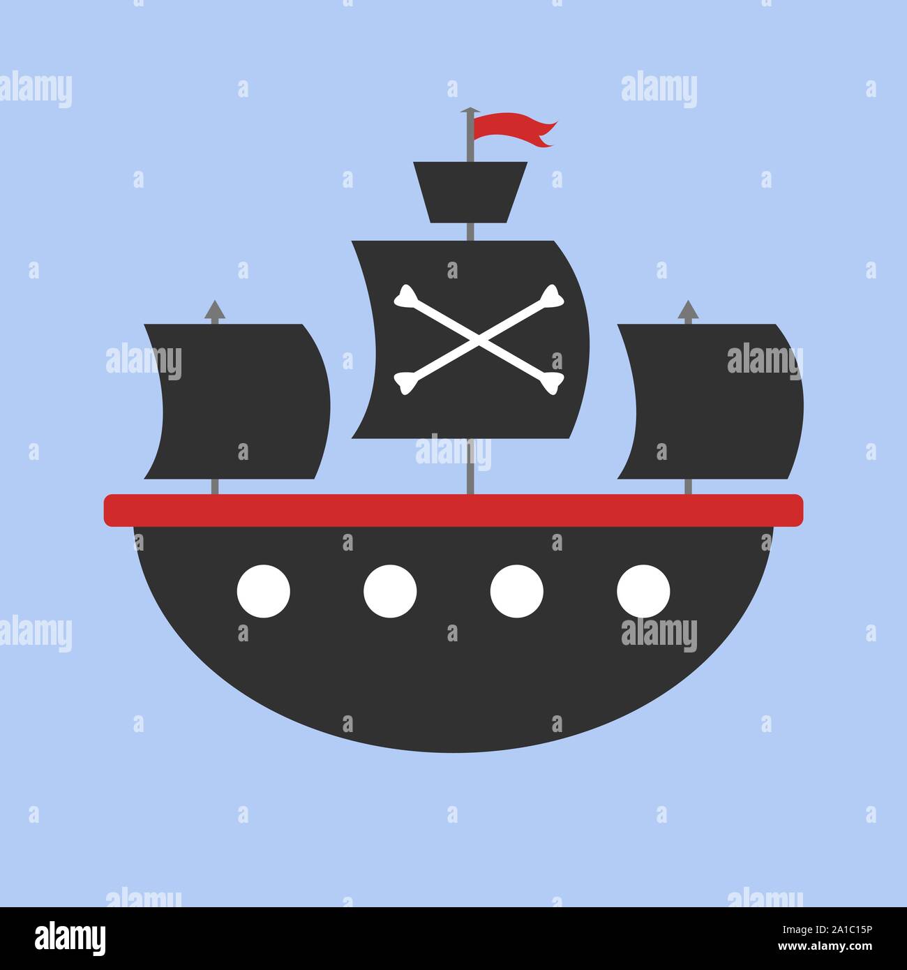 Pirate ship, illustration, vector on white background. Stock Vector