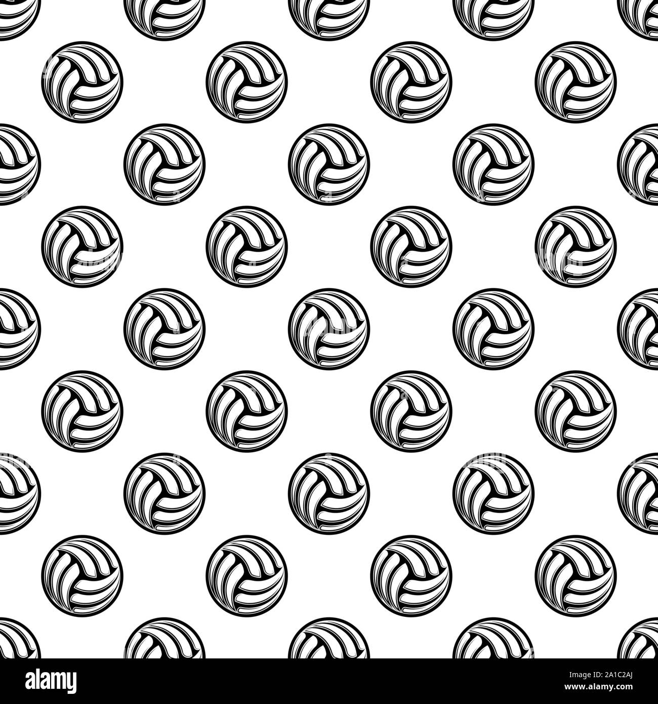 White background with black outline volleyball seamless pattern Stock ...