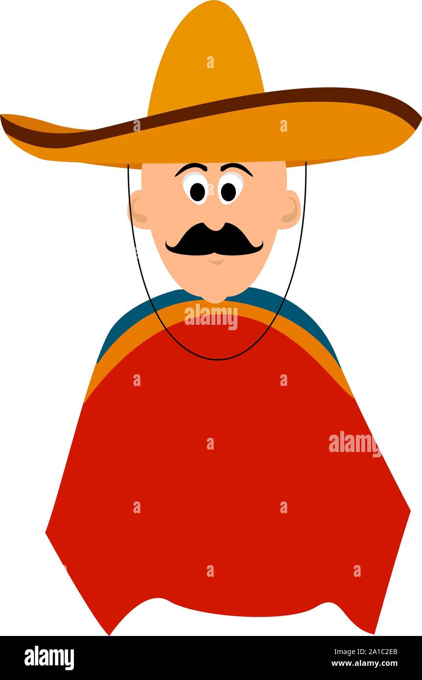 Mexican man, illustration, vector on white background. Stock Vector