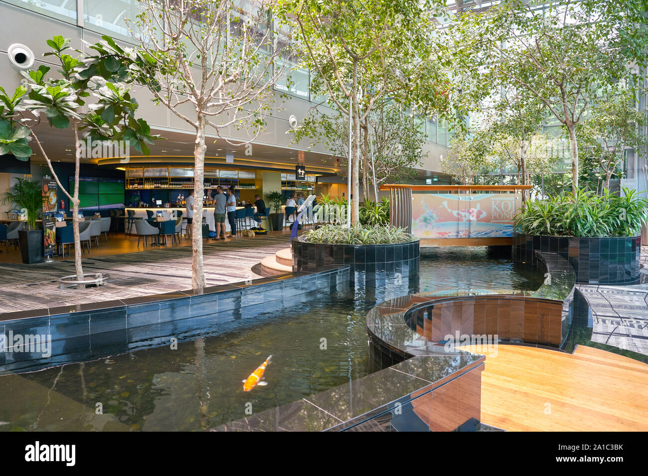 SINGAPORE CIRCA APRIL, 2019 Koi Pond in Singapore Changi Airport