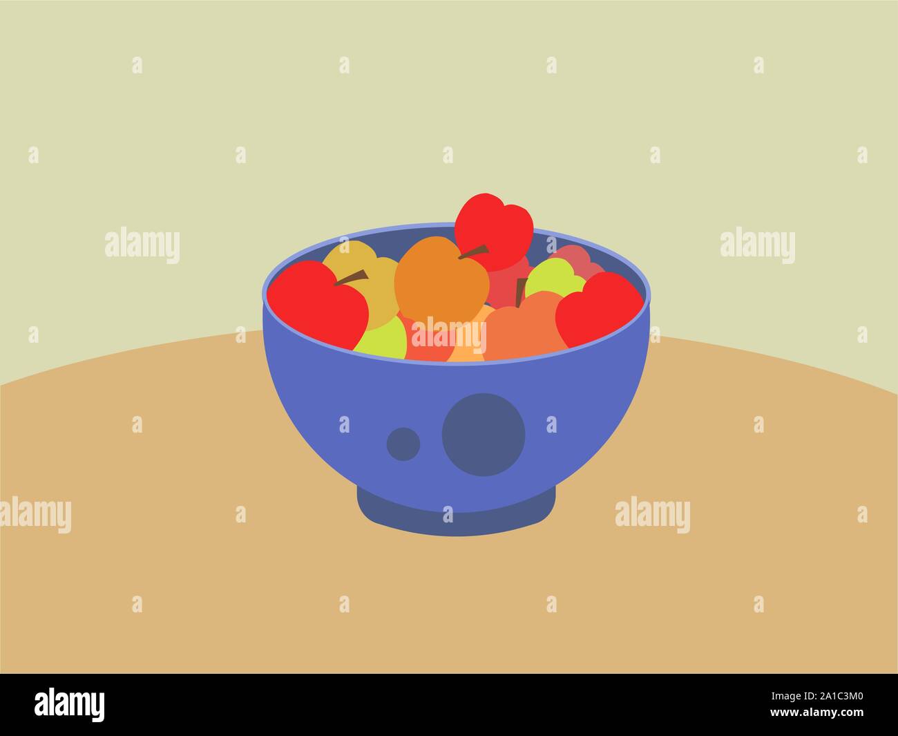 Apples in bowl, illustration, vector on white background. Stock Vector