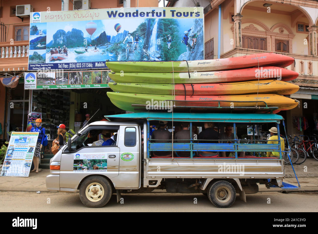 Agence de trekking. Wonderful Tours. Vieng Vang. Laos. / Trekking agency. Wonderful Tours. Vieng Vang. Laos. Stock Photo