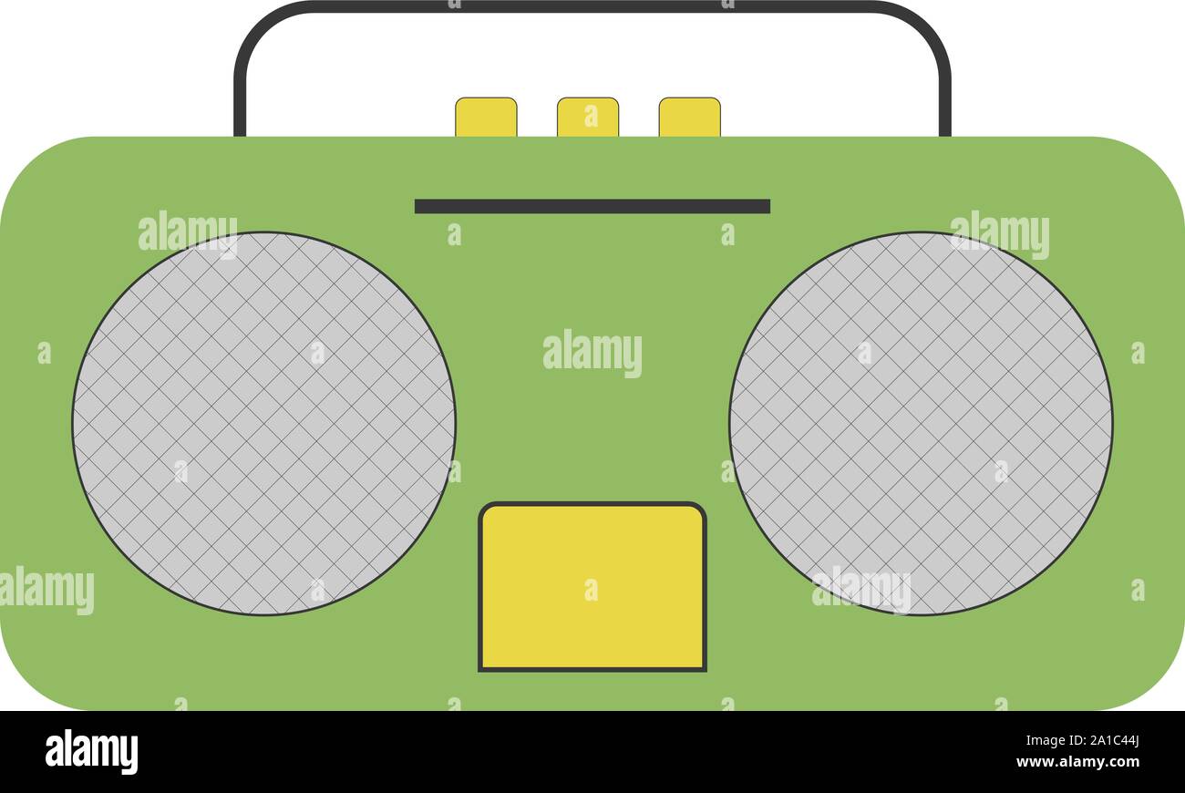 Green radio, illustration, vector on white background. Stock Vector