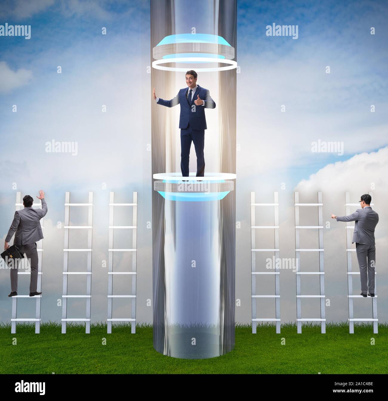 The businessmen in accelerated and fast promotion concept Stock Photo ...