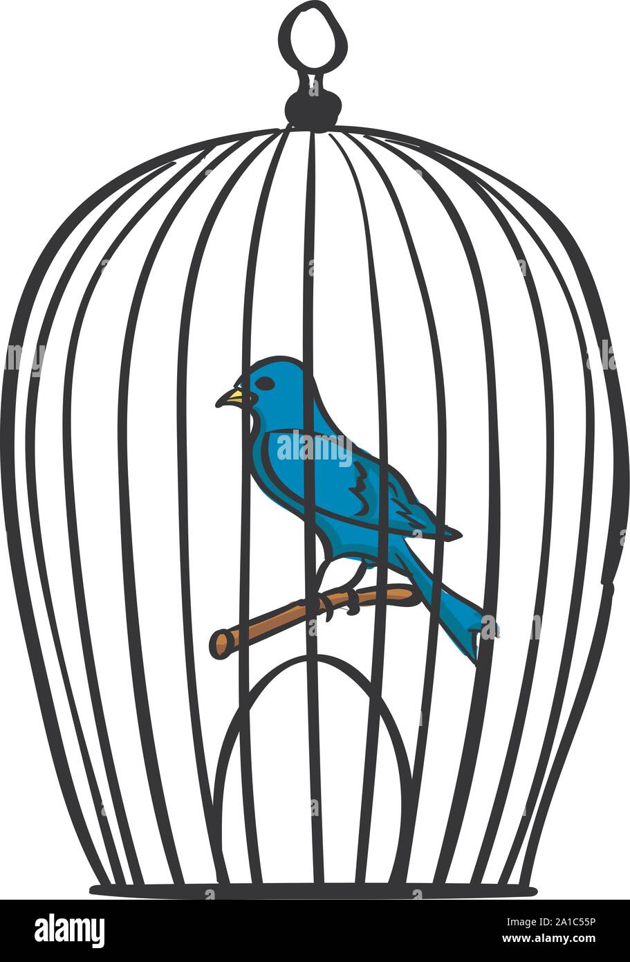 Bird in cage, illustration, vector on white background. Stock Vector