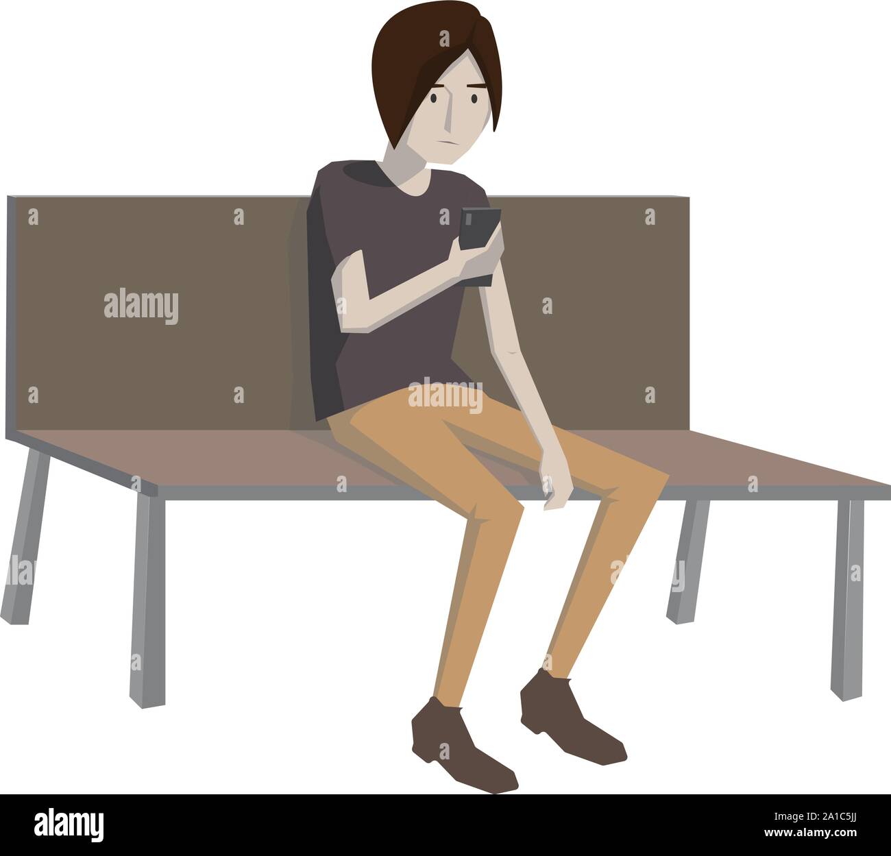 Sitting on bench, illustration, vector on white background. Stock Vector
