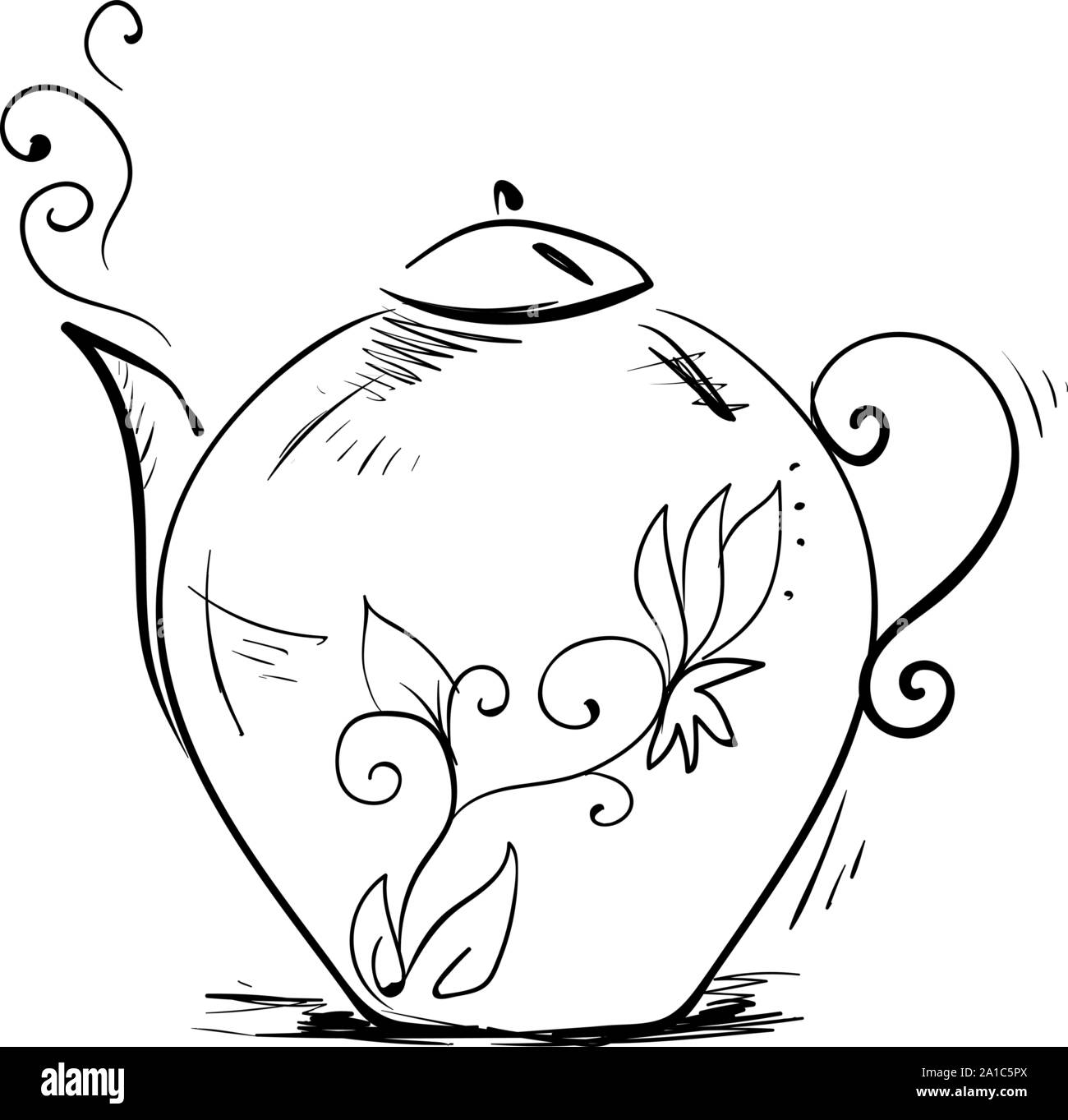Teapot drawing, illustration, vector on white background Stock Vector