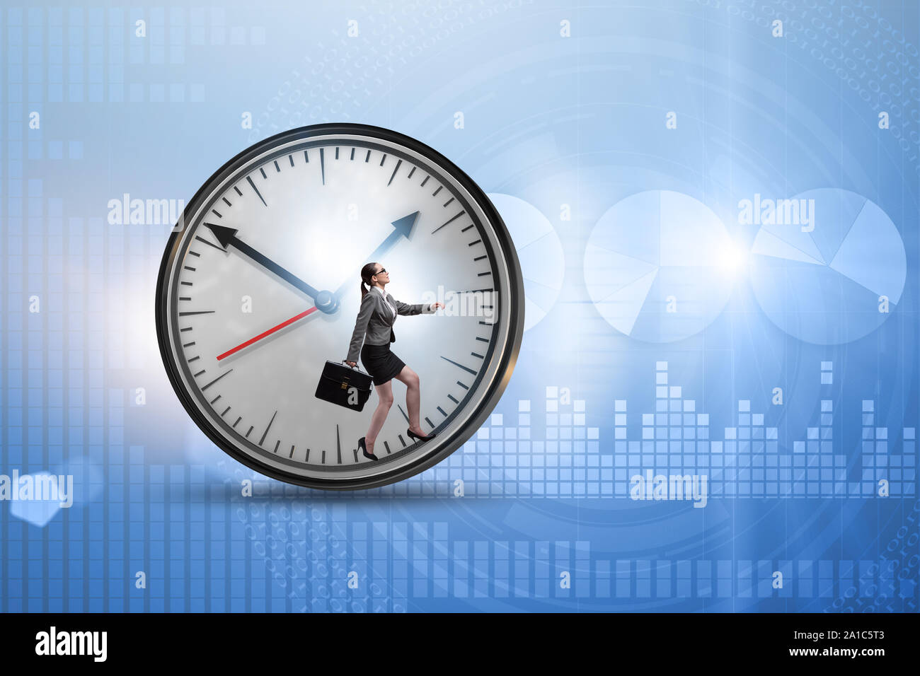 The businesswoman employee in time management concept Stock Photo