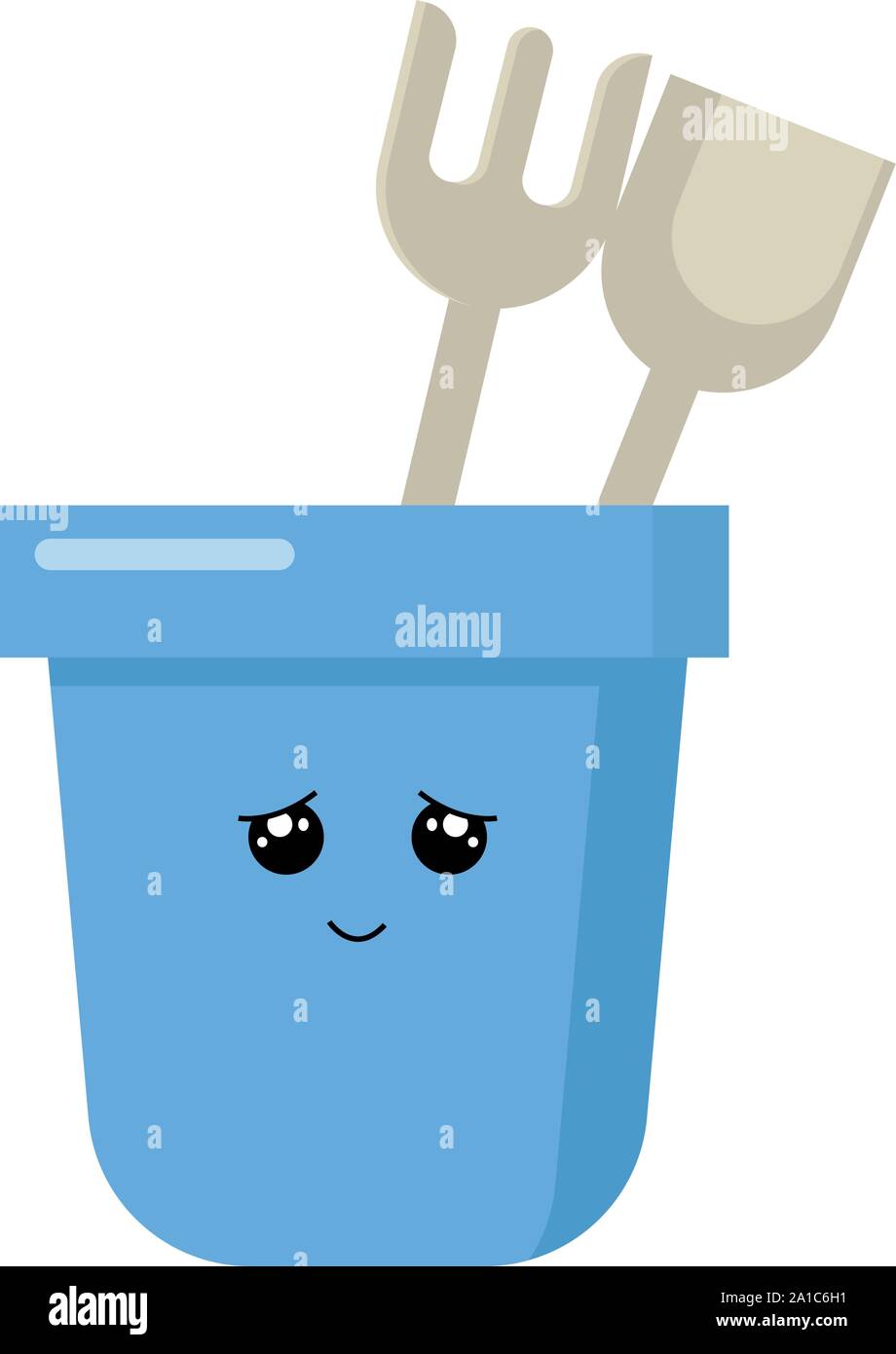Blue sand bucket, illustration, vector on white background. Stock Vector