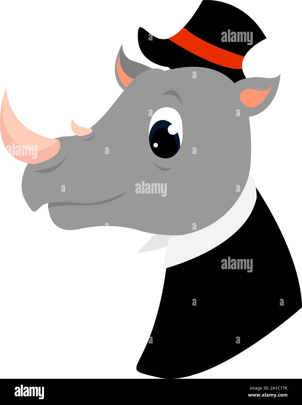 Rhino with hat, illustration, vector on white background. Stock Vector