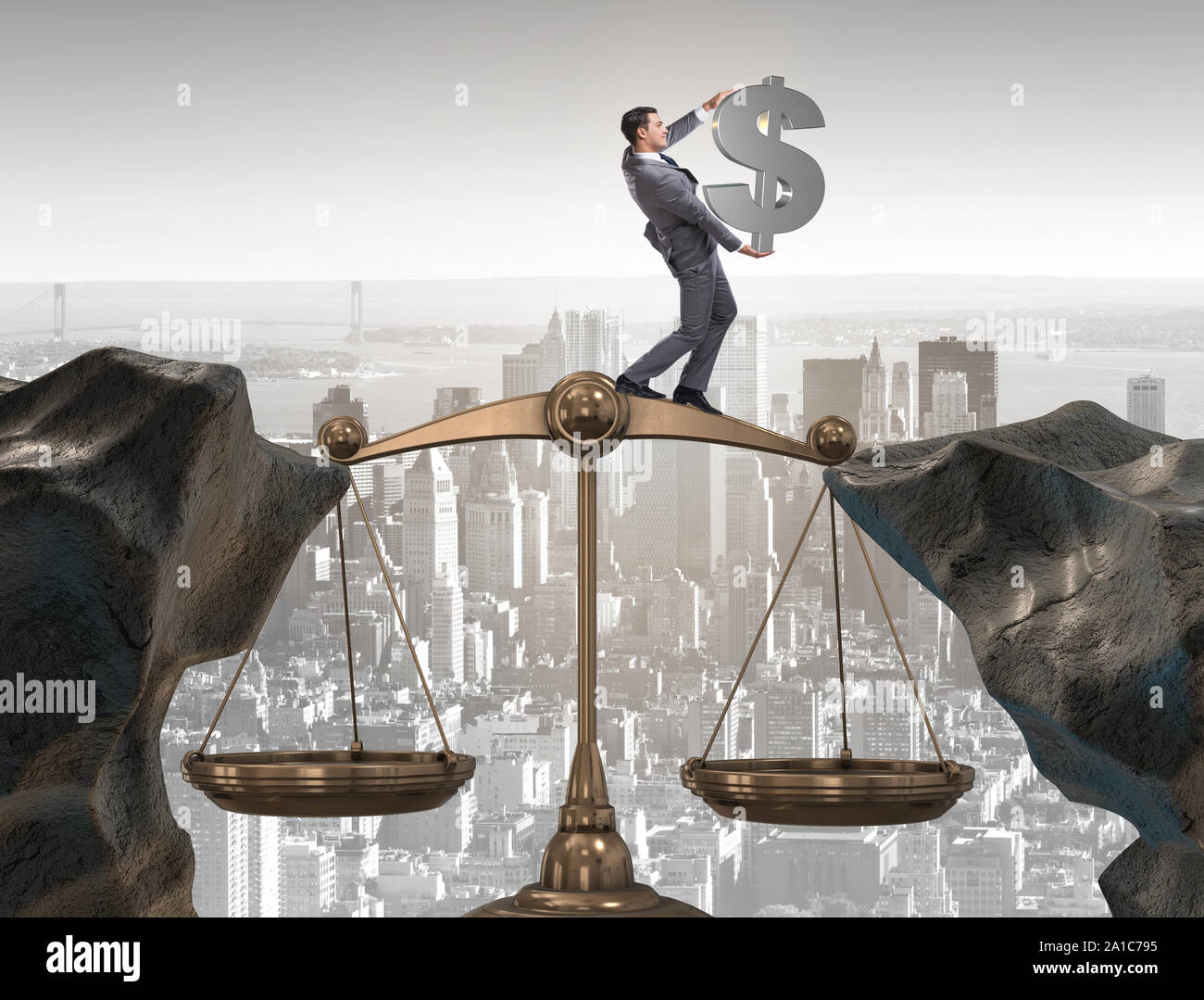 The businessman holding dollar sign in justice concept Stock Photo - Alamy