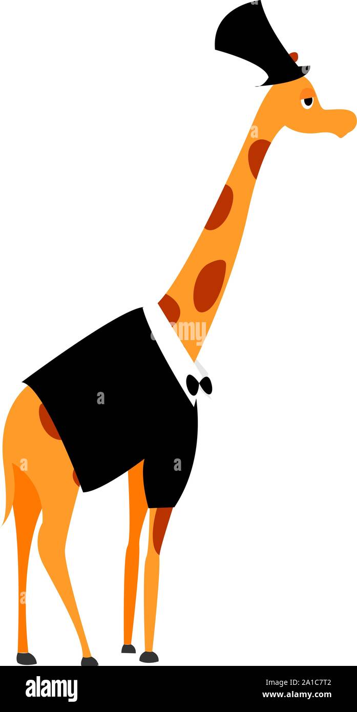 Giraffe in black suit, illustration, vector on white background. Stock Vector
