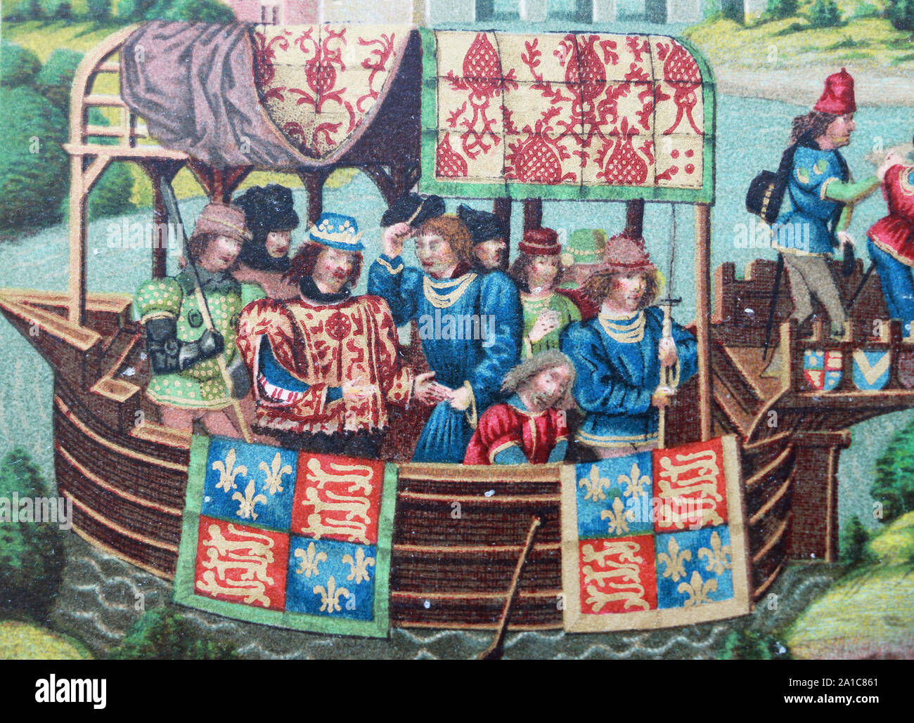 The King Richard II of England in the ship. Medieval miniature. Stock Photo