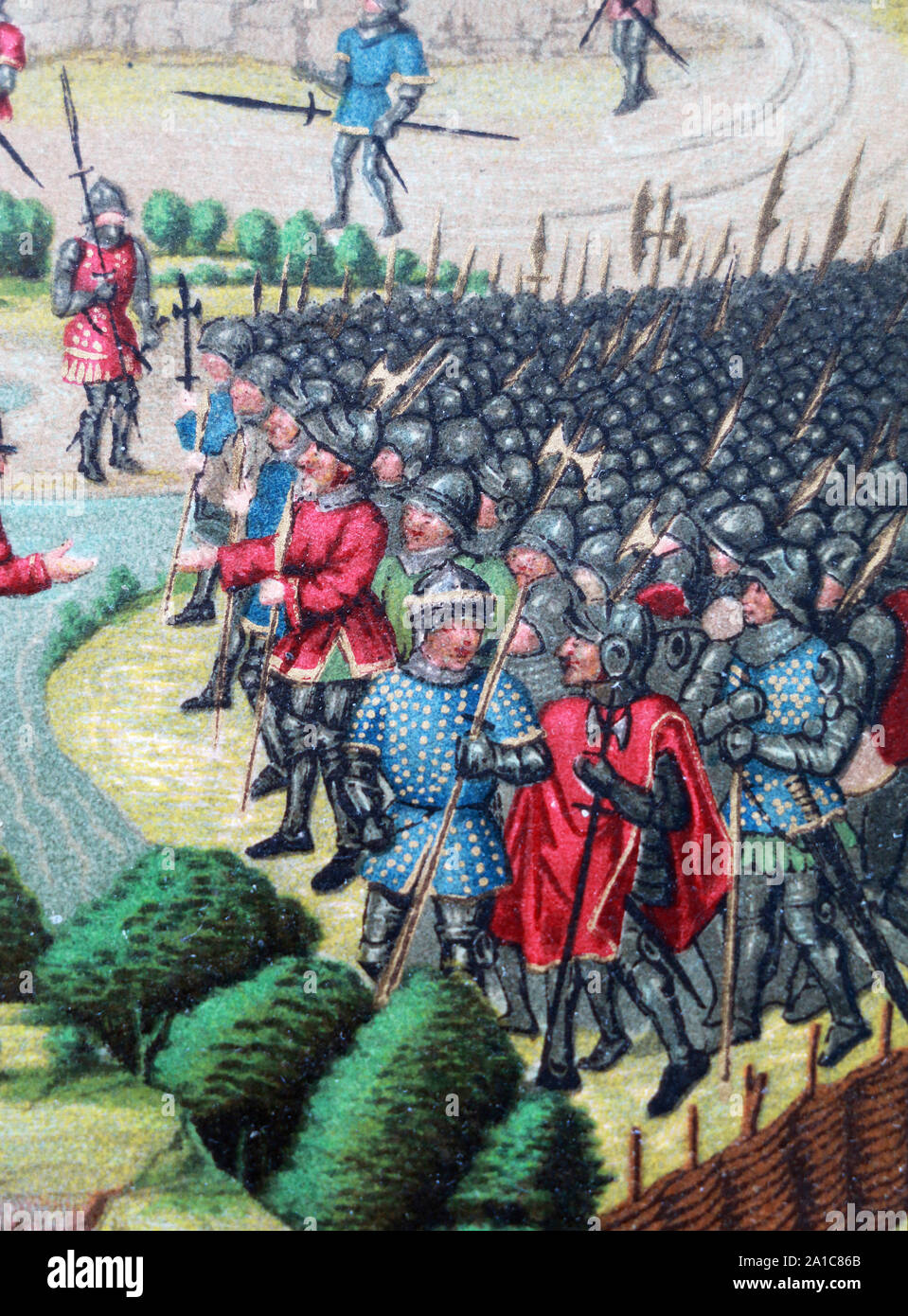 The rebel peasants on the meeting with The King Richard II of England . Medieval miniature. Stock Photo