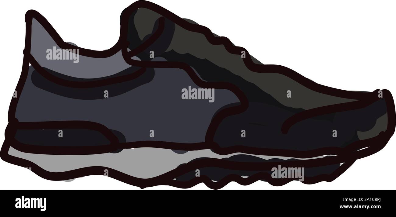 Black sneaker, illustration, vector on white background. Stock Vector