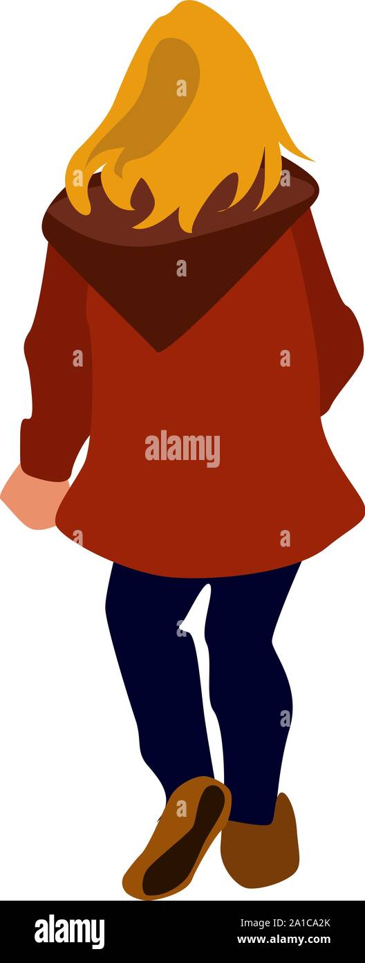 Girl in red jacket, illustration, vector on white background. Stock Vector