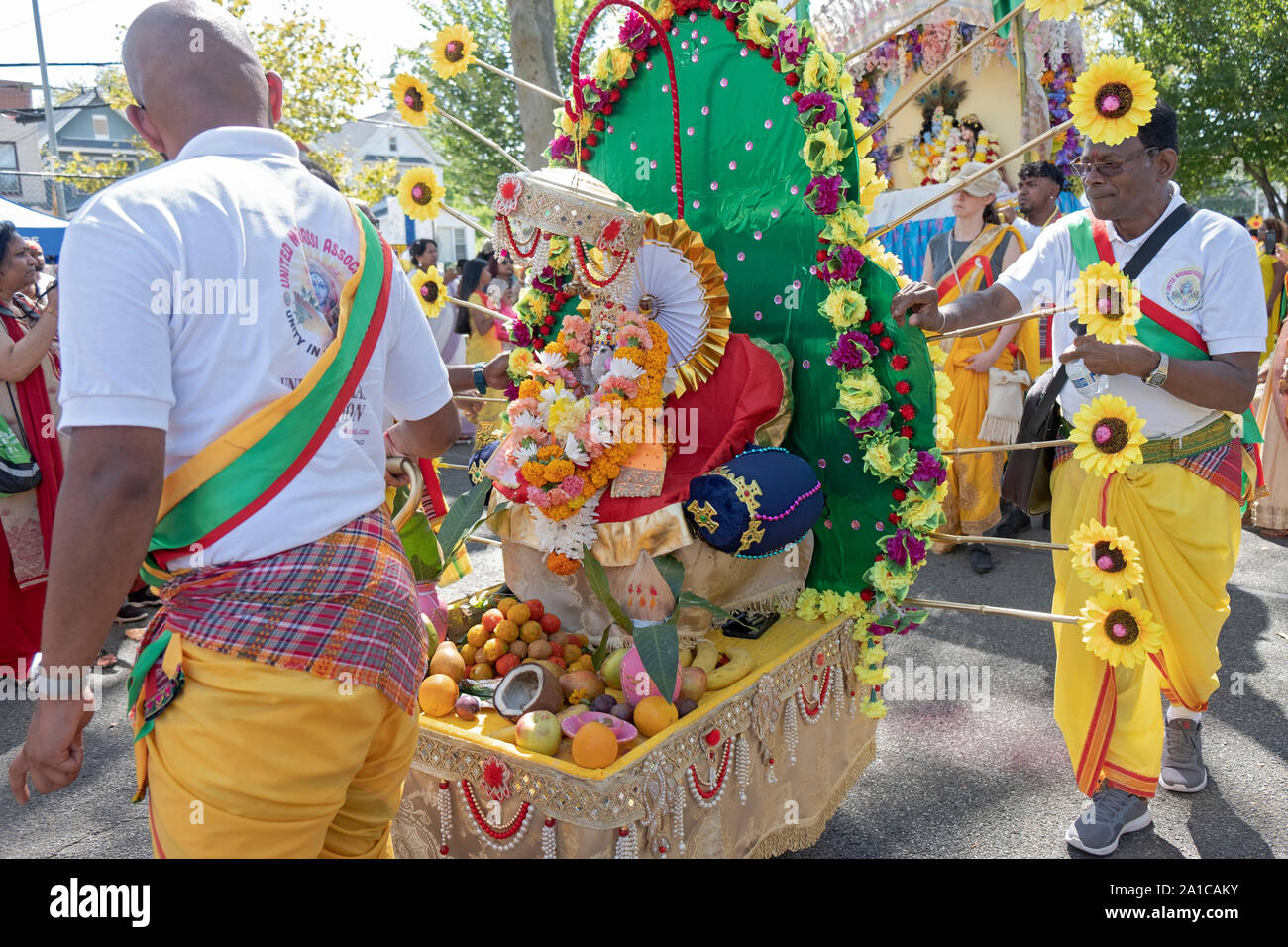 A float with a statue of Vinayagar, more commonly called Ganesh, is