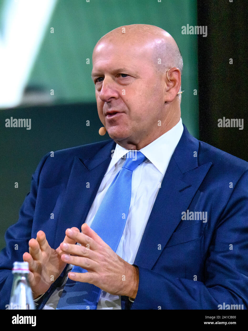 New York, USA. 25th Sep, 2019. Goldman Sachs Chairman and CEO David M. Solomon participates in the Bloomberg Global Business Forum 2019 at the Plaza hotel in New York City. Credit: Enrique Shore/Alamy Live News Stock Photo