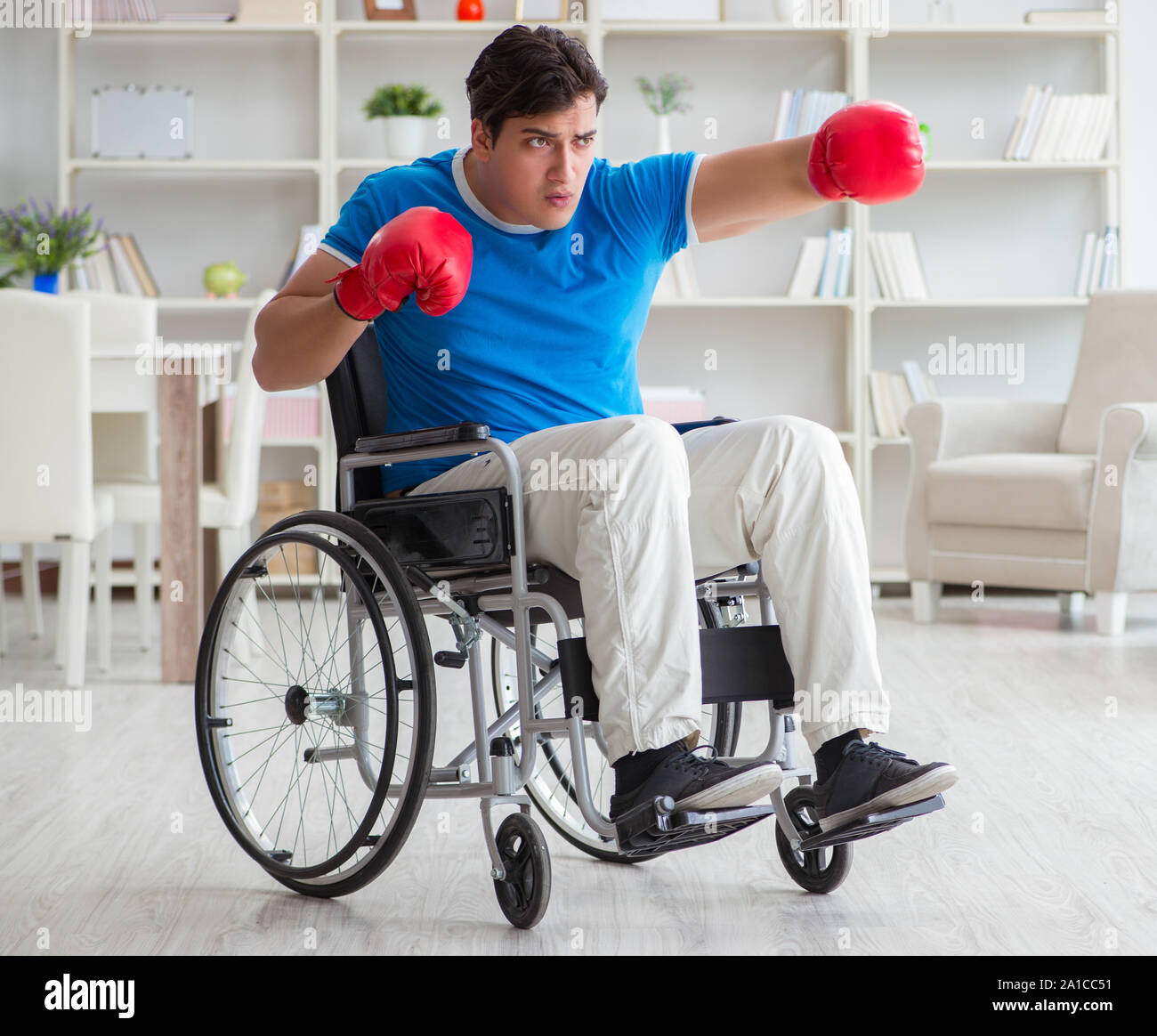 The disabled boxer at wheelchair recovering from injury Stock Photo Alamy