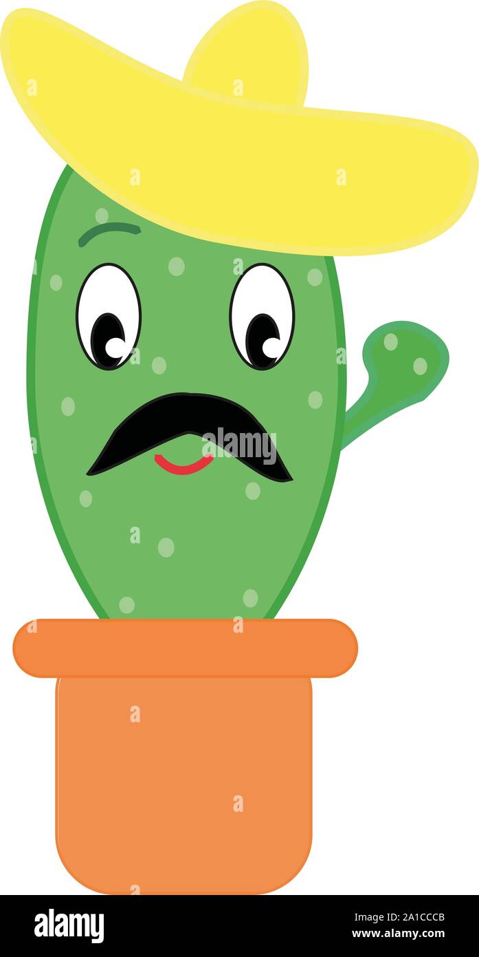 Cactus with hat, illustration, vector on white background. Stock Vector