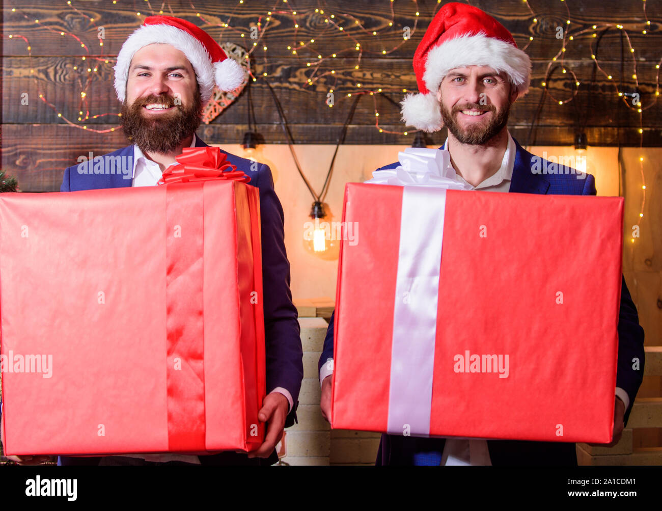 Size matters. Biggest gift for christmas. Big wrapped box with ribbon