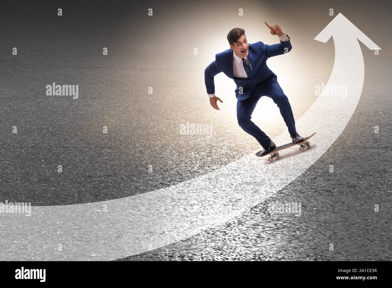 The businessman riding skateboard on financial graph Stock Photo - Alamy