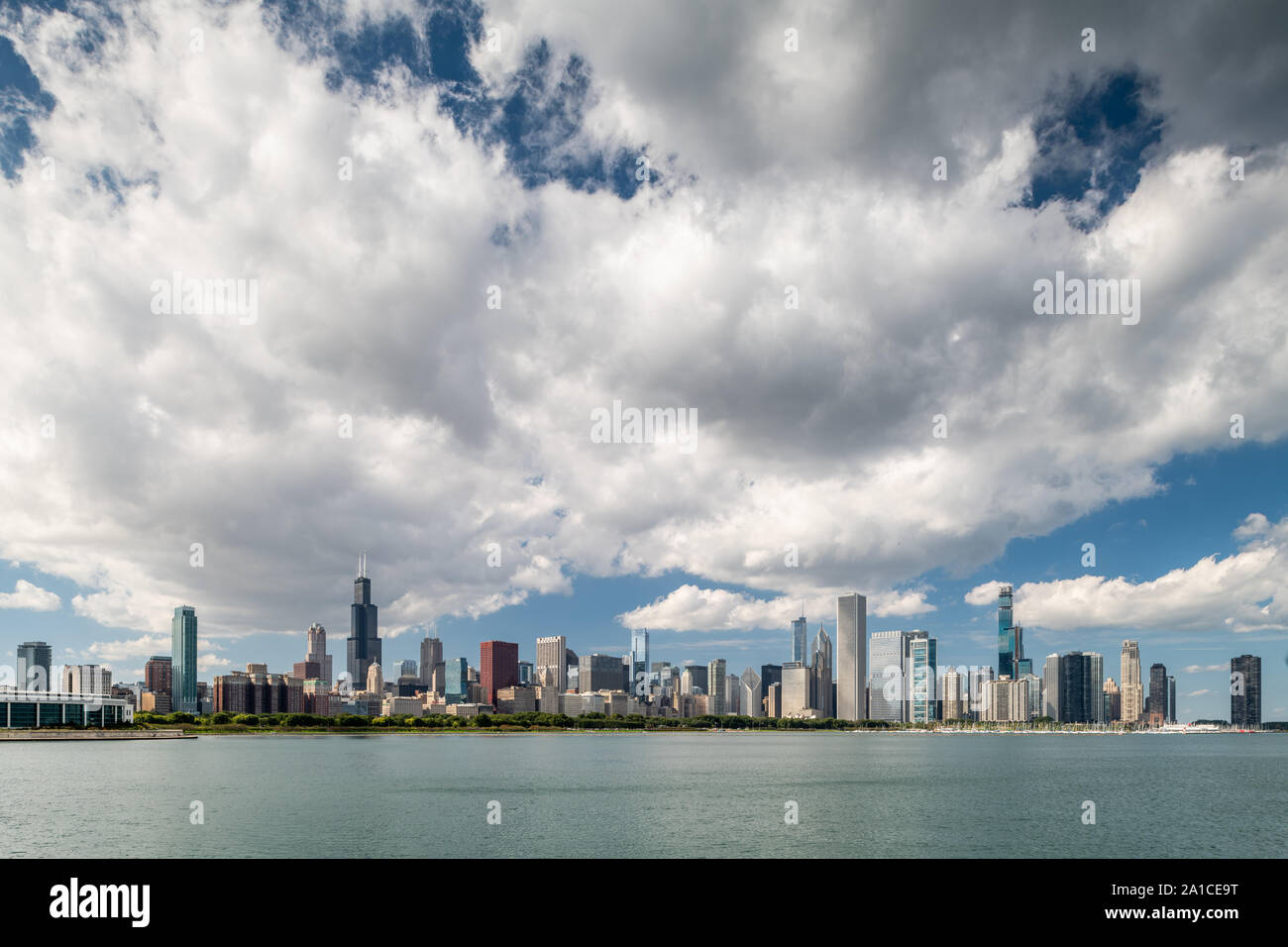 Chicago Skyline and Lake Michigan on a cloudy day Stock Photo