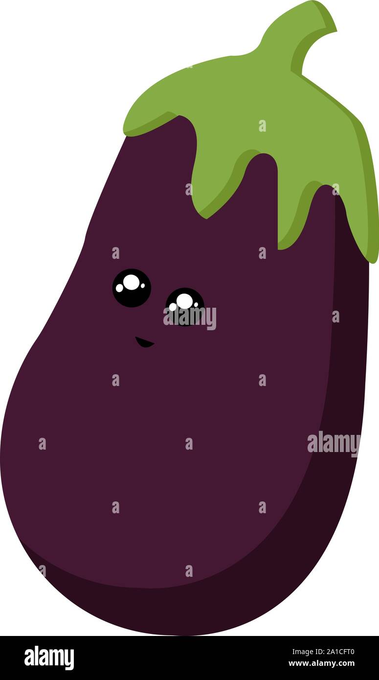 Happy eggplant, illustration, vector on white background. Stock Vector
