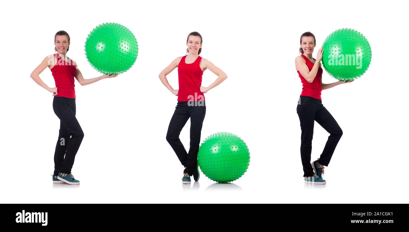 The young woman exercising with swiss ball Stock Photo - Alamy