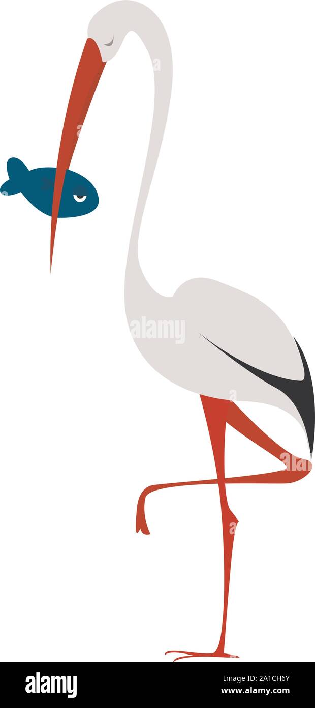 Stork, illustration, vector on white background. Stock Vector