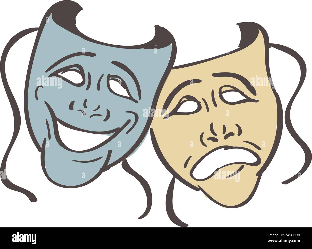 Theater masks, illustration, vector on white background. Stock Vector